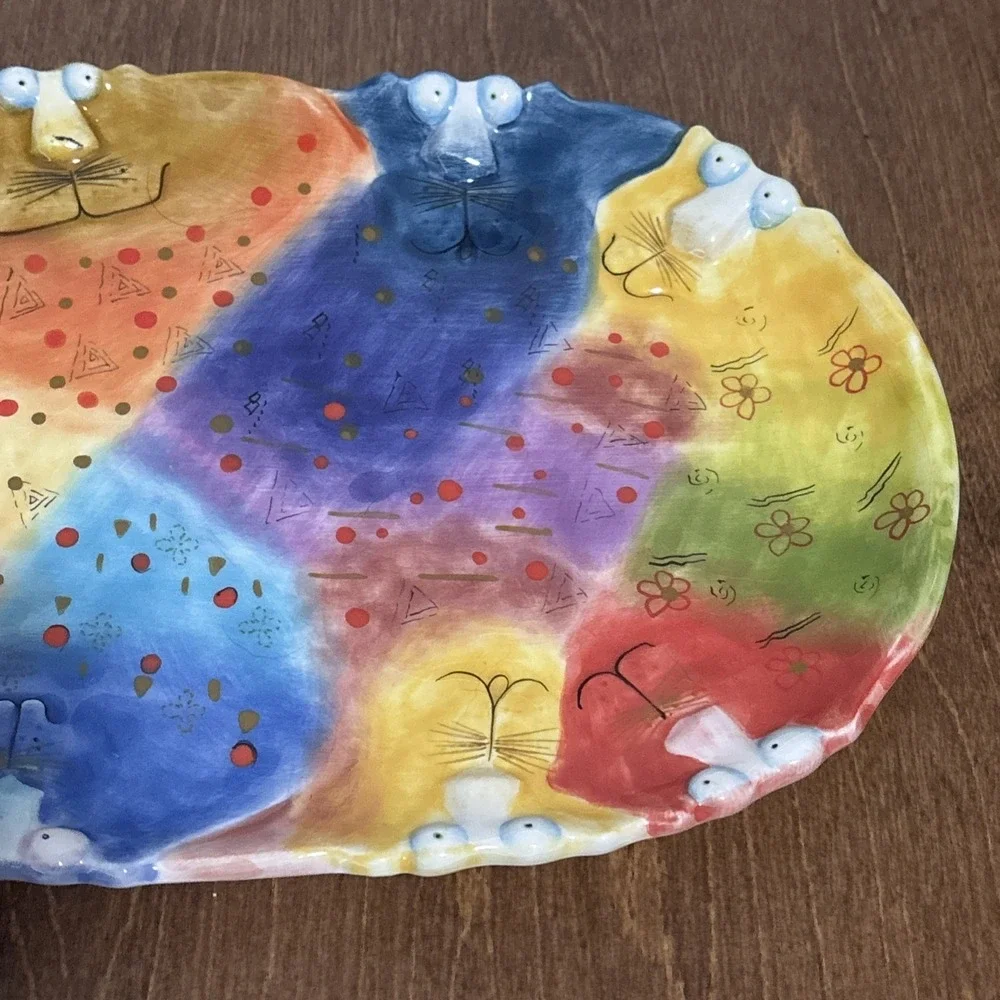 Studio Designworks Joy Cats Pop Art Whimsical Ceramic Decorative Plate Platter